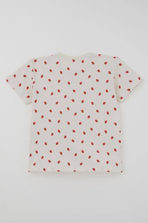 Breeze Kız Çocuk Şortlu Pijama Takımı Çilek Desenli 4-8 Yaş, Krem