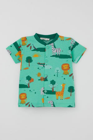Breeze Erkek Bebek Şortlu Pijama Takımı Safari Temalı Sevimli Hayvancıklar Desenli 4 Ay - 1 Yaş , Yeşil