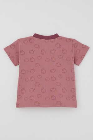 Breeze Kız Bebek Pijama Takımı Elma Desenli Önden Düğmeli 4 Ay - 1 Yaş , Gülkurusu
