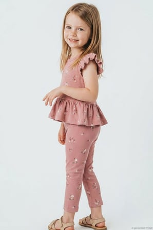 Breeze Kız Çocuk Kapri Taytlı Takım Çiçek Desenli 1.5-5 Yaş , Gülkurusu