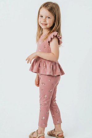 Breeze Kız Çocuk Kapri Taytlı Takım Çiçek Desenli 1.5-5 Yaş , Gülkurusu