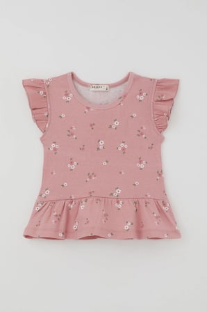 Breeze Kız Çocuk Kapri Taytlı Takım Çiçek Desenli 1.5-5 Yaş , Gülkurusu