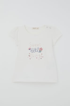 Breeze Kız Çocuk Kısa Kollu Taytlı Takım Çiçek Desenli 1.5-5 Yaş , Ekru