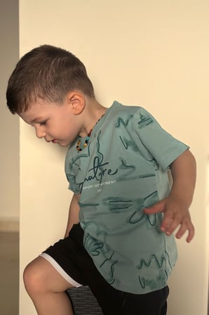 Breeze Erkek Çocuk Kısa Kollu Tişört Yazı Baskılı Desenli 2-6 Yaş , Su Yeşili