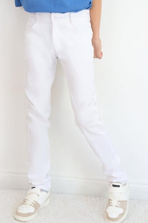 Konsept Erkek Çocuk Gabardin Pantolon Düğmeli Fermuarlı 10-14 Yaş , Beyaz