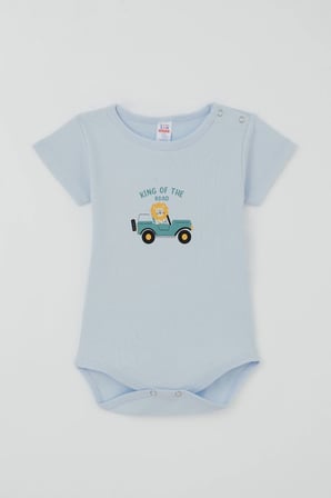 Breeze Erkek Çocuk Çıtçıtlı Kısa Kollu Zıbın Body Maceracı Aslancık Baskılı 1-3 Yaş , Açık Mavi