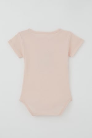 Breeze Kız Çocuk Çıtçıtlı Kısa Kollu Zıbın Body Sevimli Ceylan Baskılı 1-3 Yaş , Pudra