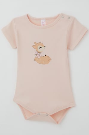 Breeze Kız Çocuk Çıtçıtlı Kısa Kollu Zıbın Body Sevimli Ceylan Baskılı 1-3 Yaş , Pudra