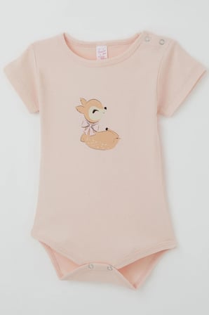 Breeze Kız Çocuk Çıtçıtlı Kısa Kollu Zıbın Body Sevimli Ceylan Baskılı 1-3 Yaş , Pudra