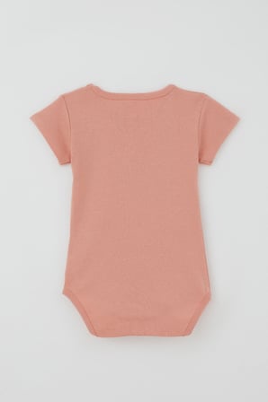 Breeze Kız Çocuk Çıtçıtlı Kısa Kollu Zıbın Body Sevimli Bebek Ayıcık  Baskılı 1-3 Yaş , Gülkurusu