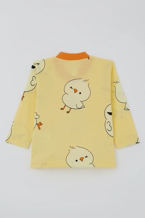 Breeze Erkek Bebek Pijama Takımı Sevimli Civciv Desenli Önden Çıtçıtlı 4 Ay - 1 Yaş , Sarı