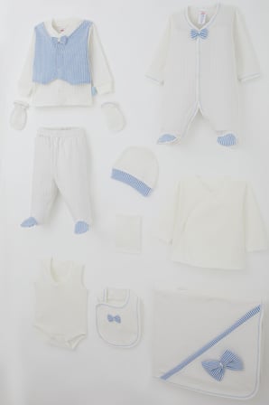 Breeze Erkek Bebek Hastane Çıkışı 10 Lu Sabit Yelekli Fiyonk Aksesuarlı 0-3 Ay , Ekru