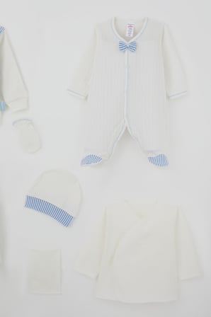 Breeze Erkek Bebek Hastane Çıkışı 10 Lu Sabit Yelekli Fiyonk Aksesuarlı 0-3 Ay , Ekru