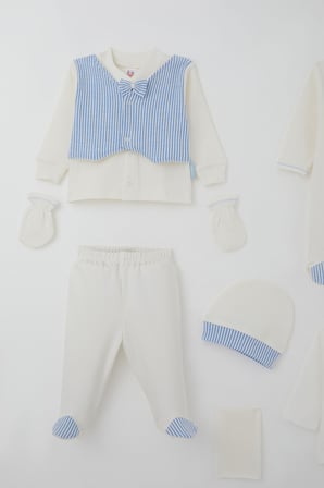 Breeze Erkek Bebek Hastane Çıkışı 10 Lu Sabit Yelekli Fiyonk Aksesuarlı 0-3 Ay , Ekru