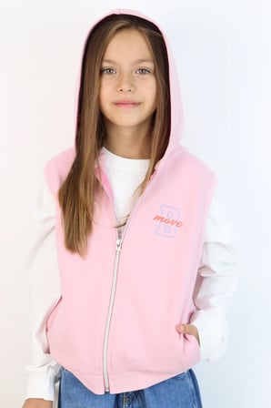 Breeze Kız Çocuk Yelek Kapüşonlu Fermuarlı Harf Nakışlı 3-8 Yaş , Pembe