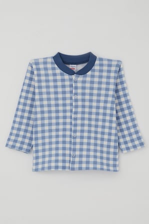 Breeze Erkek Bebek Pijama Takımı Ekose Desenli Önden Çıtçıtlı 4 Ay - 1 Yaş , Mavi