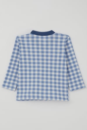 Breeze Erkek Bebek Pijama Takımı Ekose Desenli Önden Çıtçıtlı 4 Ay - 1 Yaş , Mavi