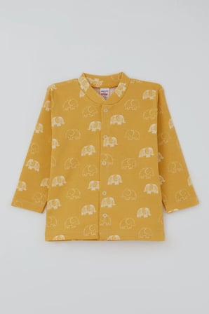 Breeze Erkek Bebek  Pijama Takımı Sevimli  Bebek Fil Desenli Önden Çıtçıtlı 4 Ay - 1 Yaş , Hardal Sarı