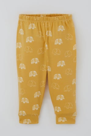 Breeze Erkek Bebek  Pijama Takımı Sevimli  Bebek Fil Desenli Önden Çıtçıtlı 4 Ay - 1 Yaş , Hardal Sarı