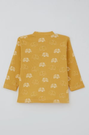 Breeze Erkek Bebek  Pijama Takımı Sevimli  Bebek Fil Desenli Önden Çıtçıtlı 4 Ay - 1 Yaş , Hardal Sarı
