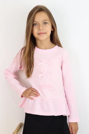 Breeze Kız Çocuk Uzun Kollu Bluz Fiyonk Aksesuarlı 4-8 Yaş , Pembe