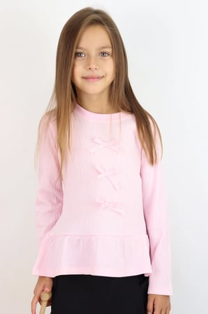 Breeze Kız Çocuk Uzun Kollu Bluz Fiyonk Aksesuarlı 4-8 Yaş , Pembe
