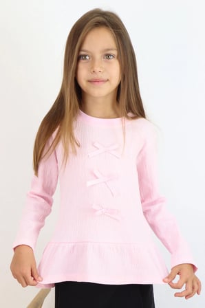 Breeze Kız Çocuk Uzun Kollu Bluz Fiyonk Aksesuarlı 4-8 Yaş , Pembe