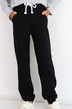 Breeze Çocuk Eşofman Altı Unisex Bağcıklı Cepli Düz Renk 10-14 Yaş , Siyah