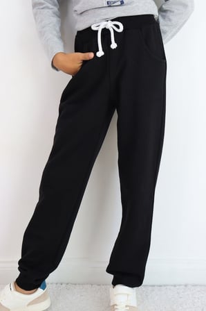 Breeze Çocuk Eşofman Altı Unisex Bağcıklı Cepli Düz Renk 10-14 Yaş , Siyah