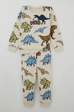 Breeze Erkek Çocuk Eşofman Takımı Kükreyen Dinozorlar Desenli 1.5-5 Yaş , Krem