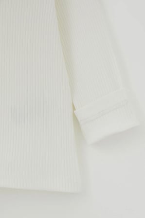 Breeze Kız Çocuk Buluz Kalp Nakışlı Çiçek Armalı İncili 2-6 Yaş , Ekru