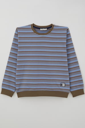 Breeze Erkek Çocuk Sweatshirt Çizgili Arma Detaylı 4-10 Yaş , Mavi