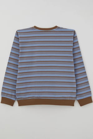 Breeze Erkek Çocuk Sweatshirt Çizgili Arma Detaylı 4-10 Yaş , Mavi