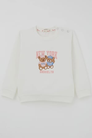 Breeze Kız Çocuk Sweatshirt Dost Ayıcıklar Baskılı 1.5-5 Yaş , Ekru