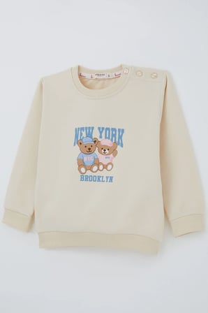 Breeze Kız Çocuk Sweatshirt Dost Ayıcıklar Baskılı 1.5-5 Yaş , Krem
