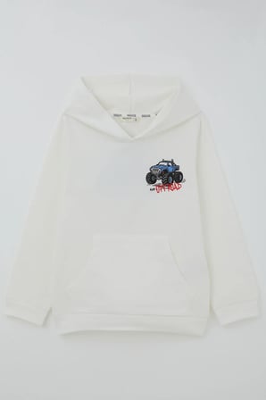 Breeze Erkek Çocuk Sweatshirt Macera Temalı Arazi Aracı Sırt Baskı Detaylı 4-8 Yaş , Ekru