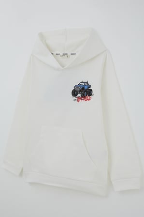 Breeze Erkek Çocuk Sweatshirt Macera Temalı Arazi Aracı Sırt Baskı Detaylı 4-8 Yaş , Ekru
