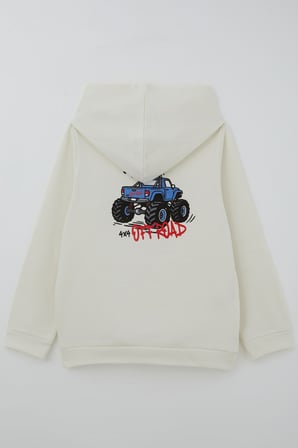 Breeze Erkek Çocuk Sweatshirt Macera Temalı Arazi Aracı Sırt Baskı Detaylı 4-8 Yaş , Ekru