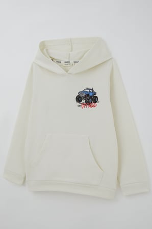 Breeze Erkek Çocuk Sweatshirt Macera Temalı Arazi Aracı Sırt Baskı Detaylı 4-8 Yaş , Ekru