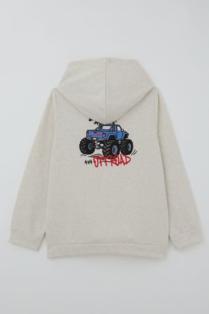 Breeze Erkek Çocuk Sweatshirt Macera Temalı Arazi Aracı Sırt Baskı Detaylı 4-8 Yaş , Bej Melanj