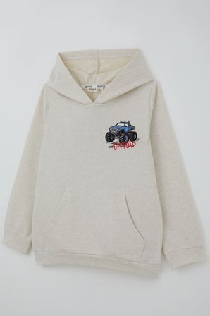 Breeze Erkek Çocuk Sweatshirt Macera Temalı Arazi Aracı Sırt Baskı Detaylı 4-8 Yaş , Bej Melanj
