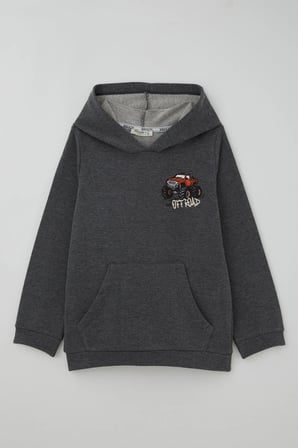 Breeze Erkek Çocuk Sweatshirt Macera Temalı Arazi Aracı Sırt Baskı Detaylı 4-8 Yaş , Koyu Gri Melanj