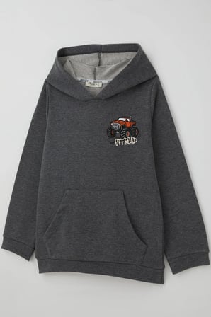 Breeze Erkek Çocuk Sweatshirt Macera Temalı Arazi Aracı Sırt Baskı Detaylı 4-8 Yaş , Koyu Gri Melanj