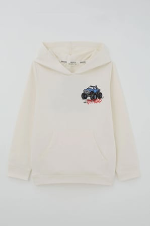 Breeze Erkek Çocuk Sweatshirt Macera Temalı Arazi Aracı Sırt Baskı Detaylı 4-8 Yaş , Krem
