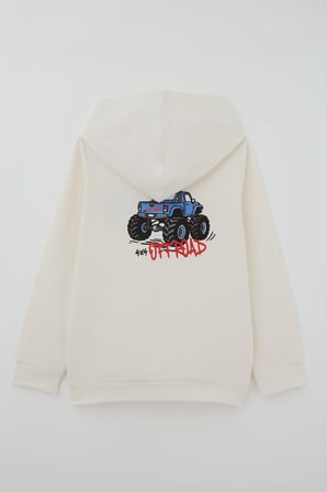 Breeze Erkek Çocuk Sweatshirt Macera Temalı Arazi Aracı Sırt Baskı Detaylı 4-8 Yaş , Krem