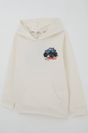 Breeze Erkek Çocuk Sweatshirt Macera Temalı Arazi Aracı Sırt Baskı Detaylı 4-8 Yaş , Krem