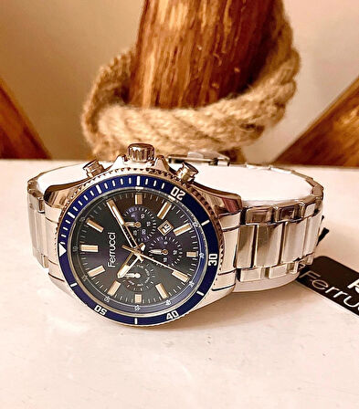 Fonksiyonlu&Takvimli Lacivert&Gümüş Erkek Kol Saat+Bileklik Hediye