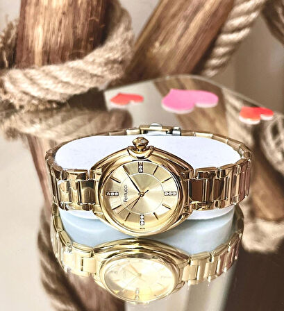 Ferrucci Gold Çelik Su Geçirmez Şık Kadın Kol Saat+Bileklik Hediyeli