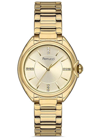 Ferrucci Gold Çelik Su Geçirmez Şık Kadın Kol Saat+Bileklik Hediyeli