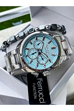 Ferrucci Çelik Kordon Fonksiyonları Aktif Erkek Kol Saati+Bileklik